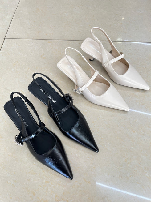 Close Pointy Toe Sling Back Kitten Heel